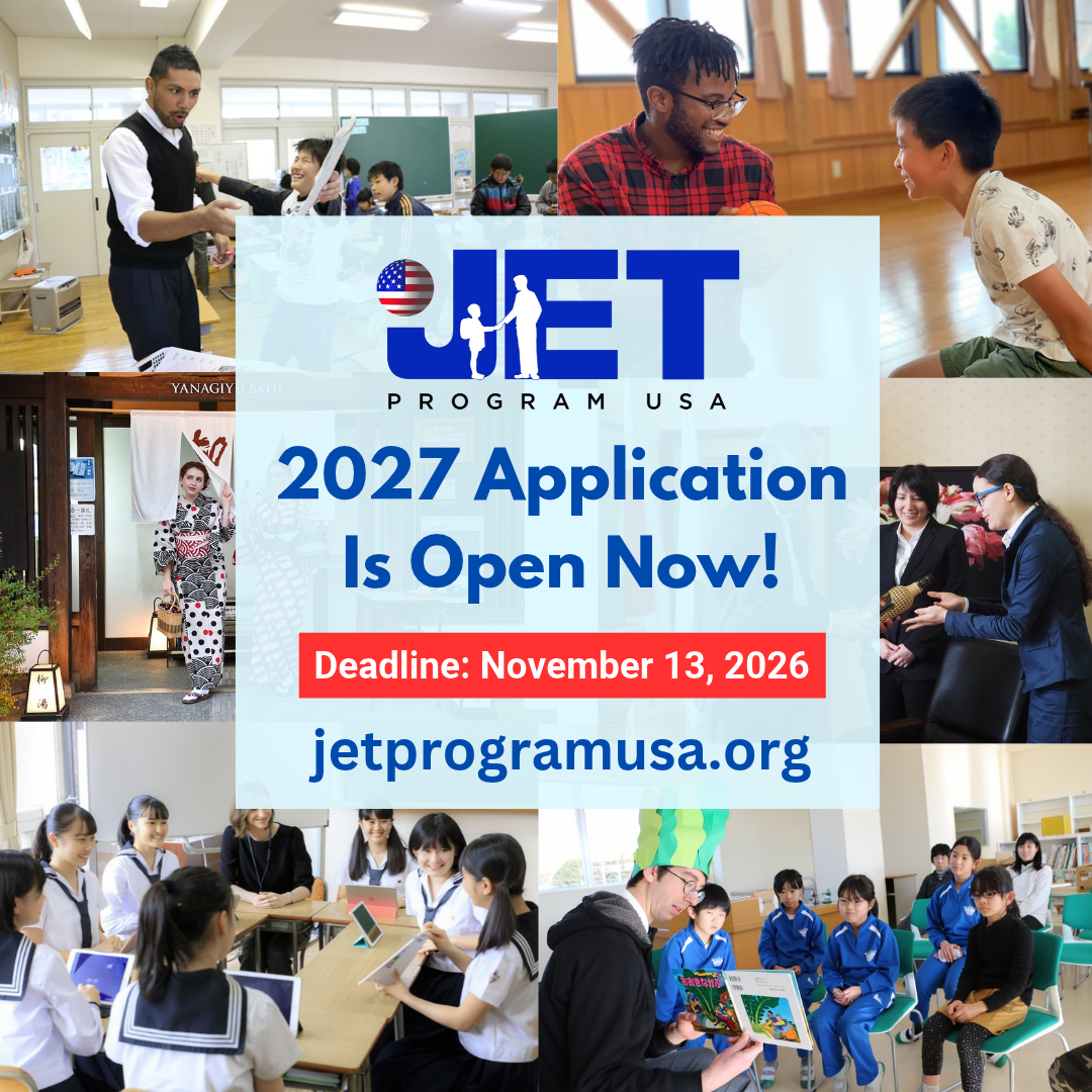 The 2027 JET Program application is open now! Deadline November 13, 2026.